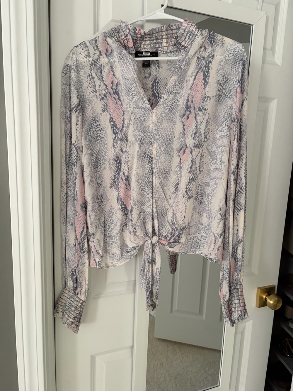 Fifteen Twenty Pink & Gray Snake-Print Tie-Front Blouse